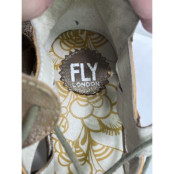 Fly London Sandals Size 10- 10.5 41 EU Gladiator Heeled Lace Up Metallic - Picture 15 of 16